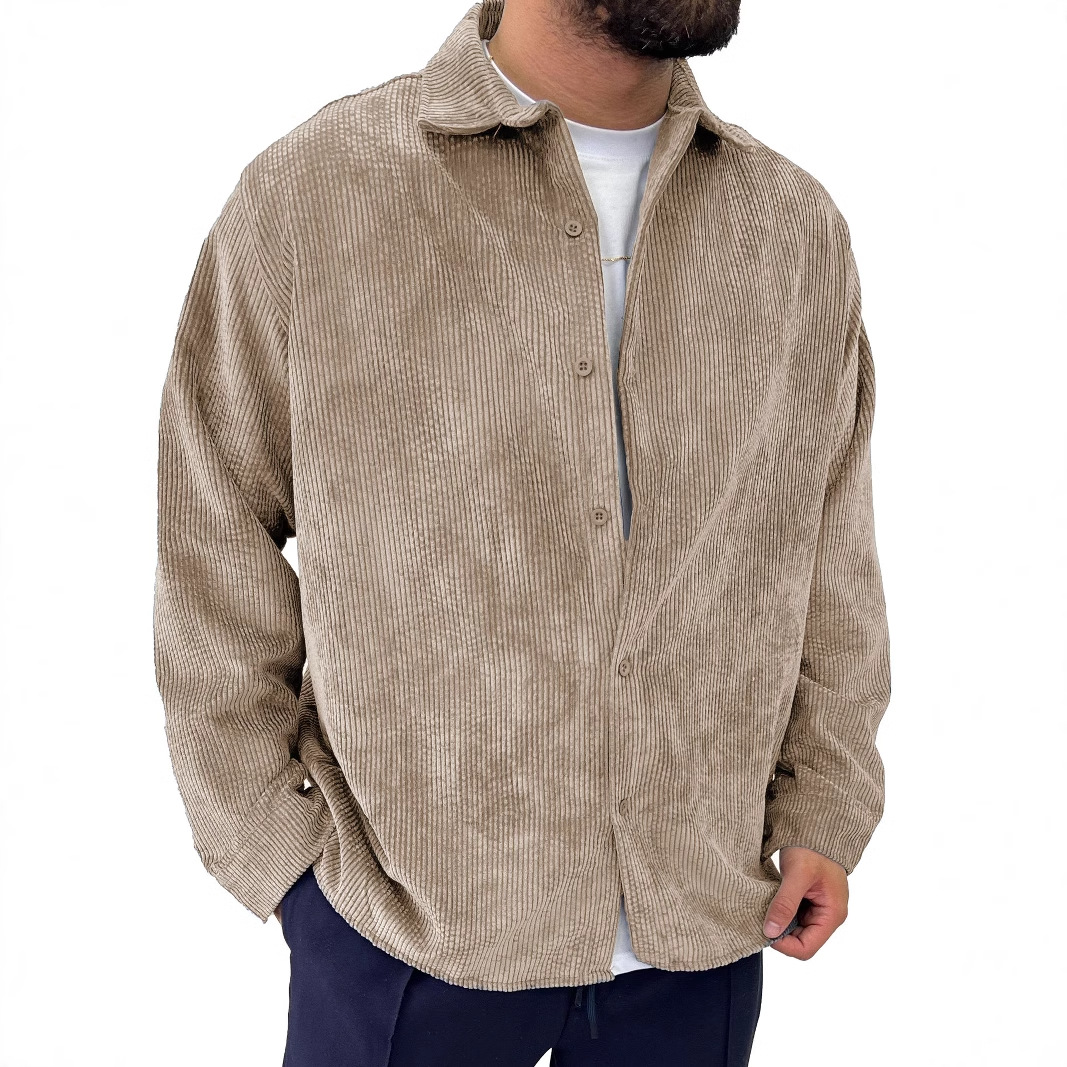 Men's Corduroy Pit Fabric Long Sleeve Lapel Shirt