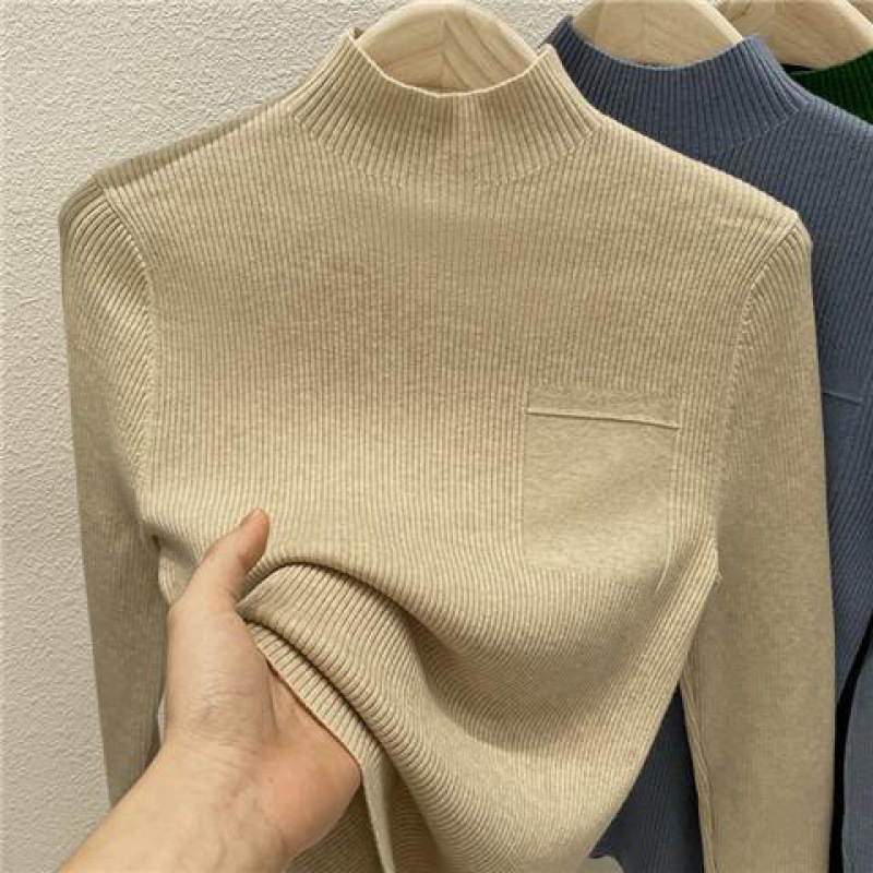 women's European knitted pullover solid color top