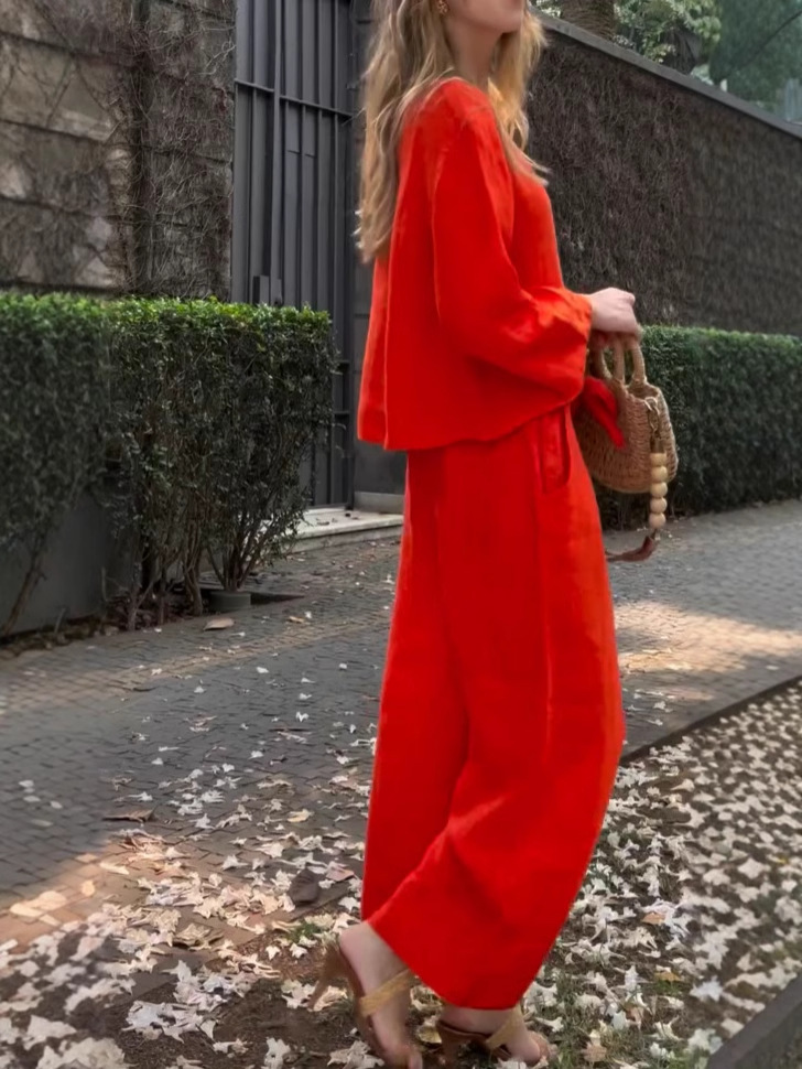 2024 Fall Long-sleeved linen 2 piece suit