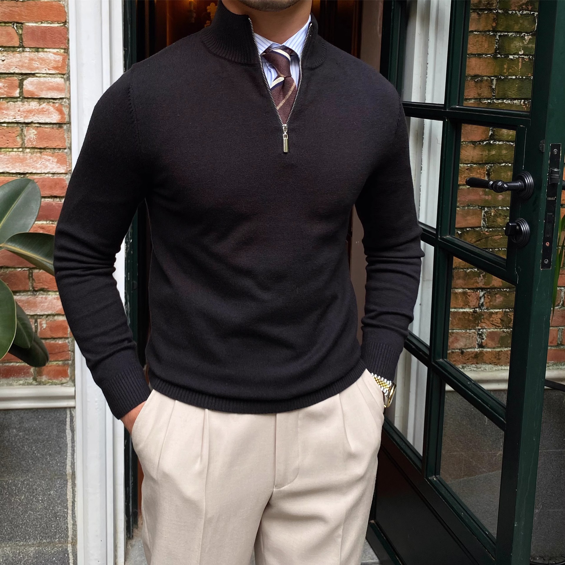 Gentleman's Business Three-Quarter Zip Sweater