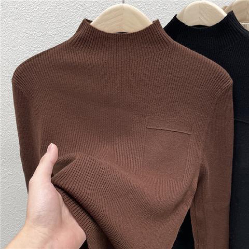 women's European knitted pullover solid color top