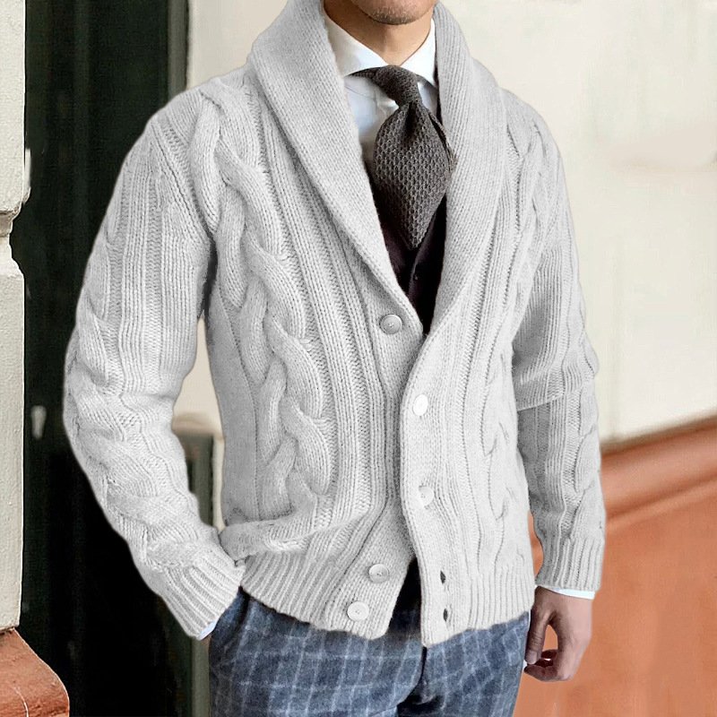 Men's knitted cardigan lapel sweater coat