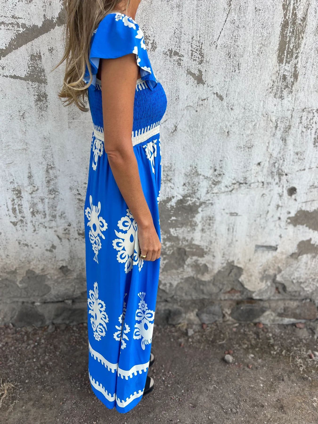 V-Neck Print Maxi Dress With Pockets