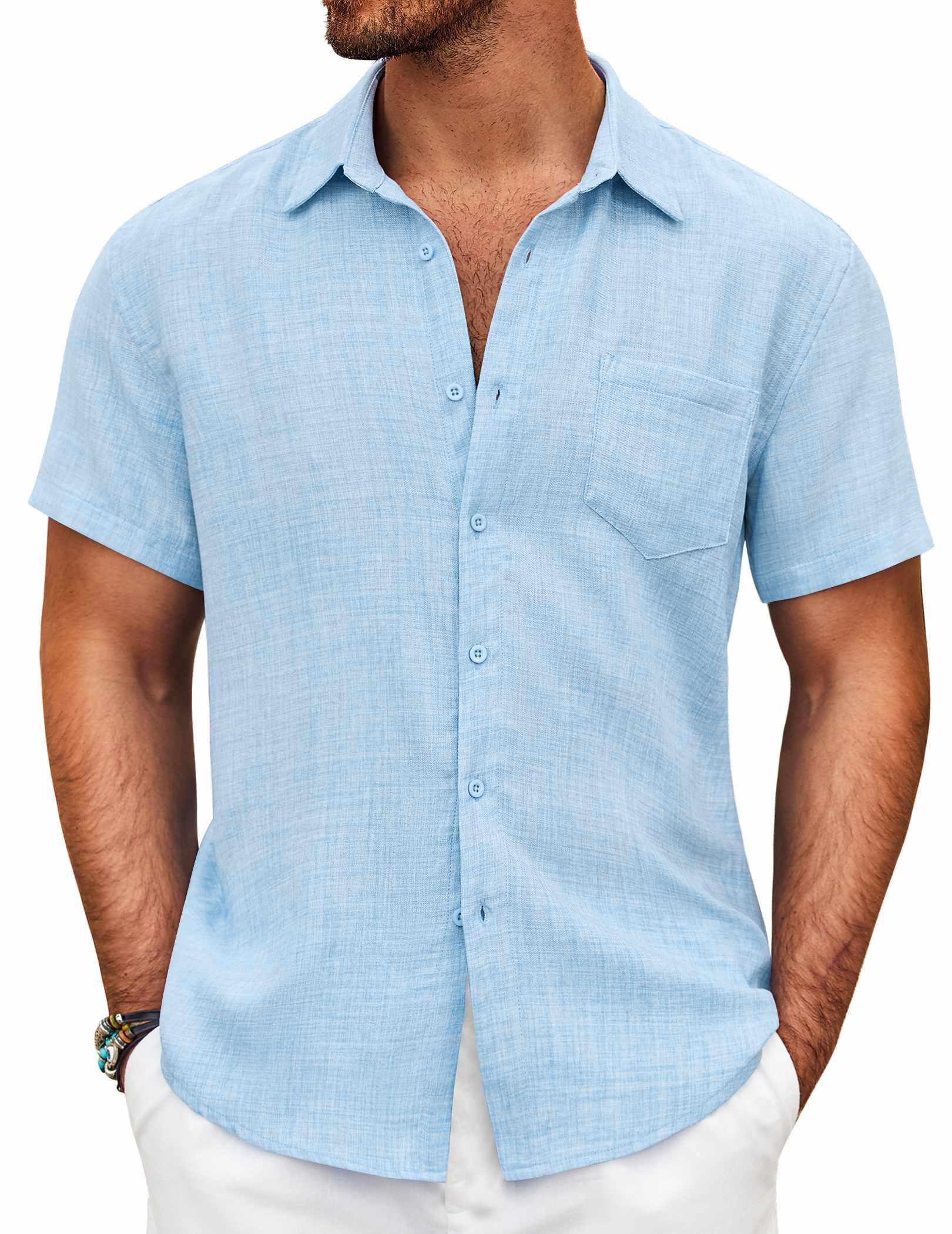 Men's Short-Sleeved Linen Cotton Casual Buttons Shirt