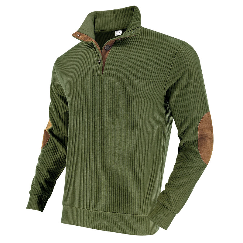 Men's Stand-up Collar Casual Outdoor vertical stripes Corduroy Sweatshirt（Contains cashmere）