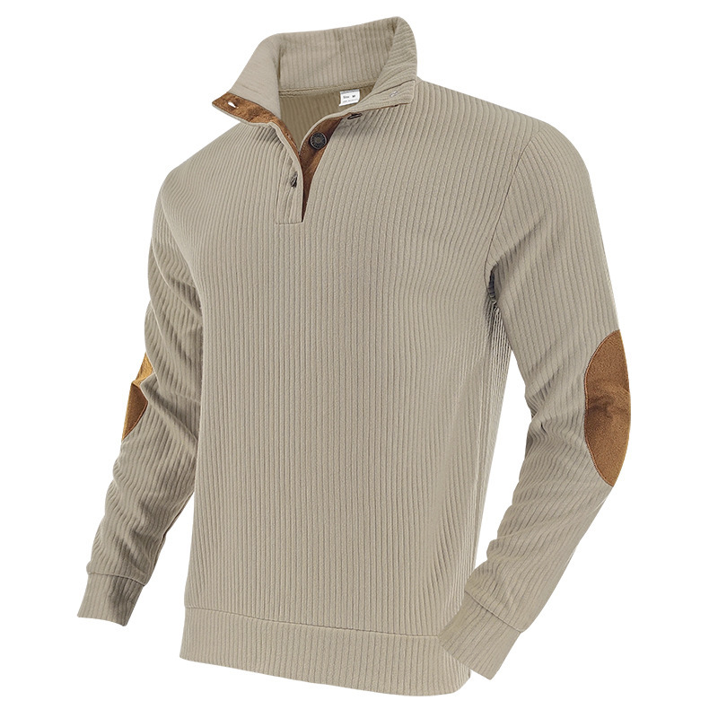 Men's Stand-up Collar Casual Outdoor vertical stripes Corduroy Sweatshirt（Contains cashmere）