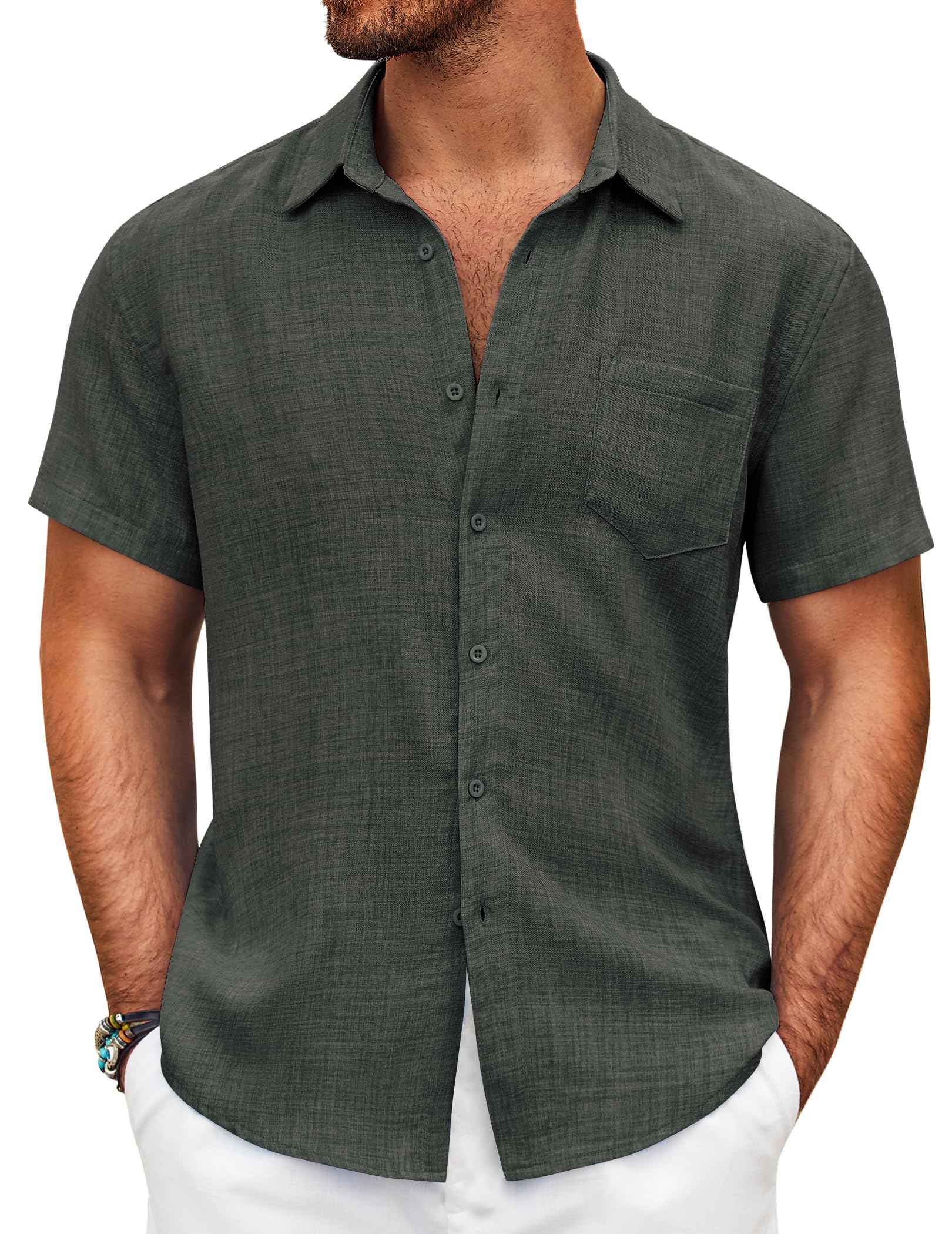 Men's Short-Sleeved Linen Cotton Casual Buttons Shirt