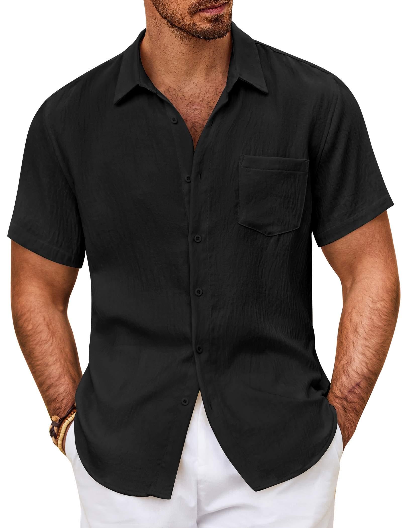 Men's Short-Sleeved Linen Cotton Casual Buttons Shirt