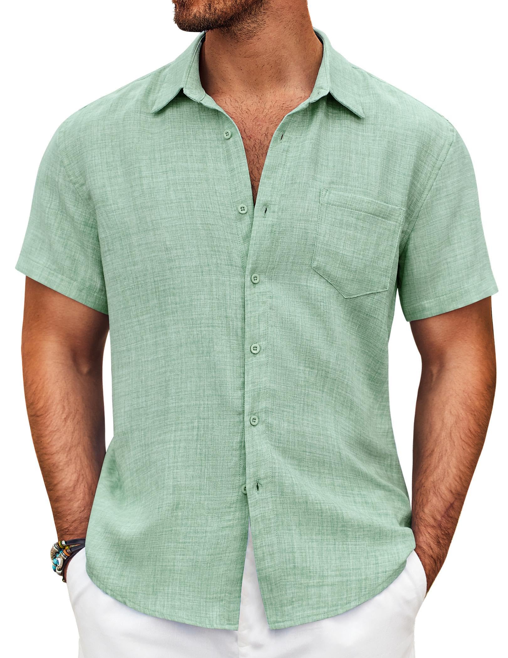 Men's Short-Sleeved Linen Cotton Casual Buttons Shirt