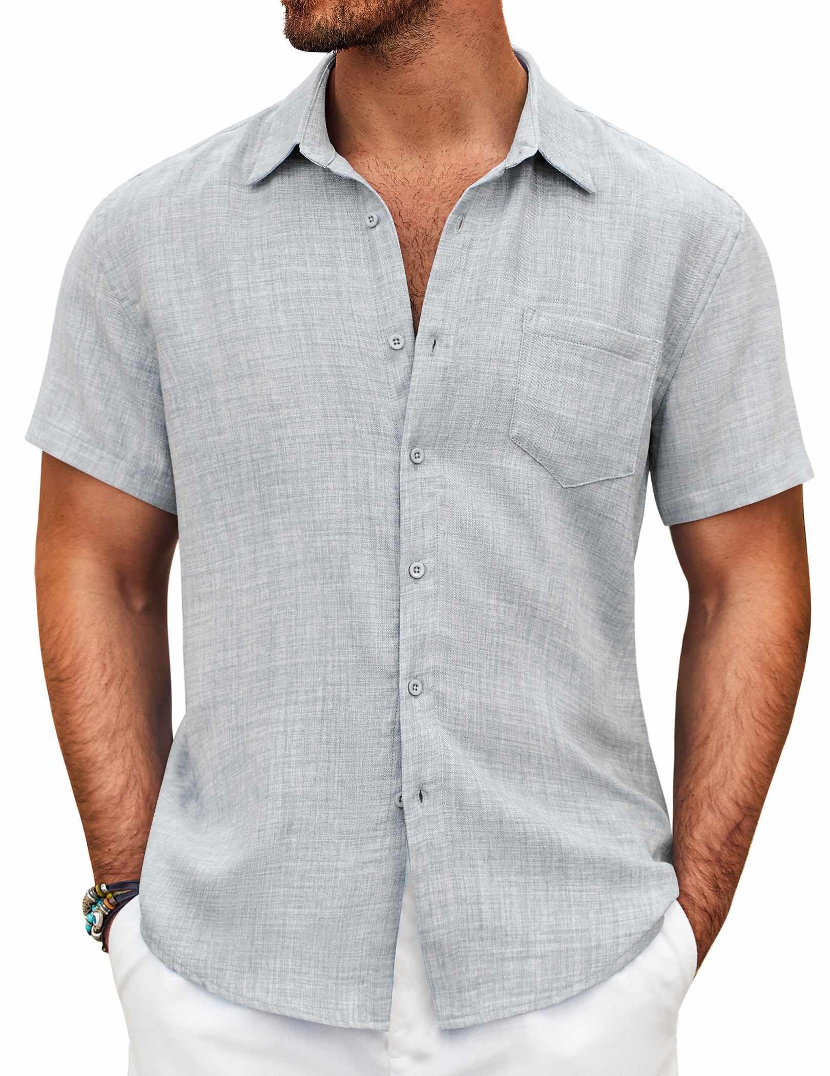 Men's Short-Sleeved Linen Cotton Casual Buttons Shirt