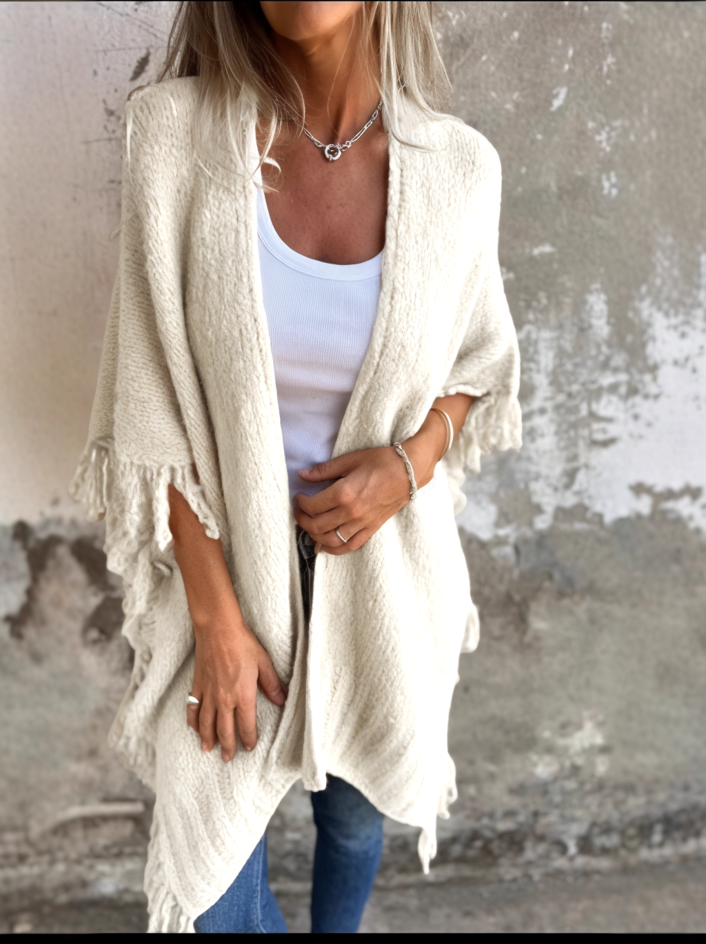 Women's Long Sleeve Casual Tassel Shawl Coat