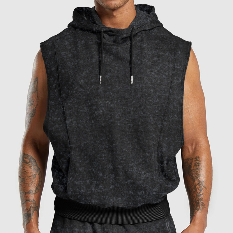 Distressed Floral Sleeveless Hooded Top