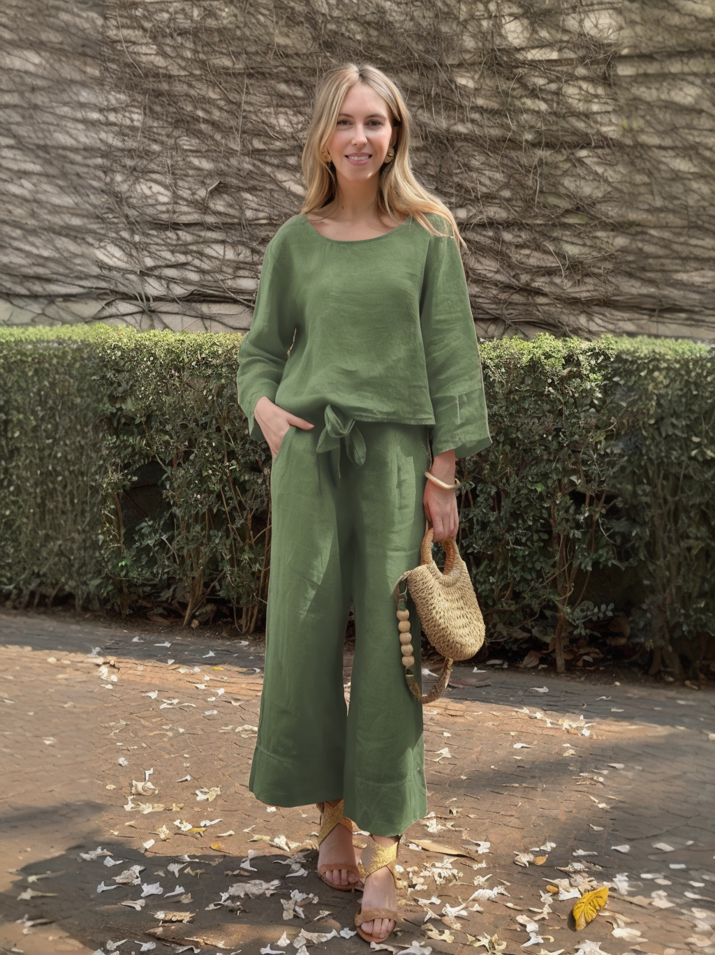 2024 Fall Long-sleeved linen 2 piece suit