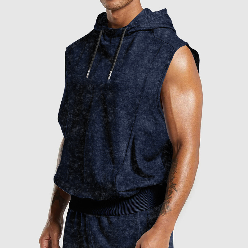 Distressed Floral Sleeveless Hooded Top