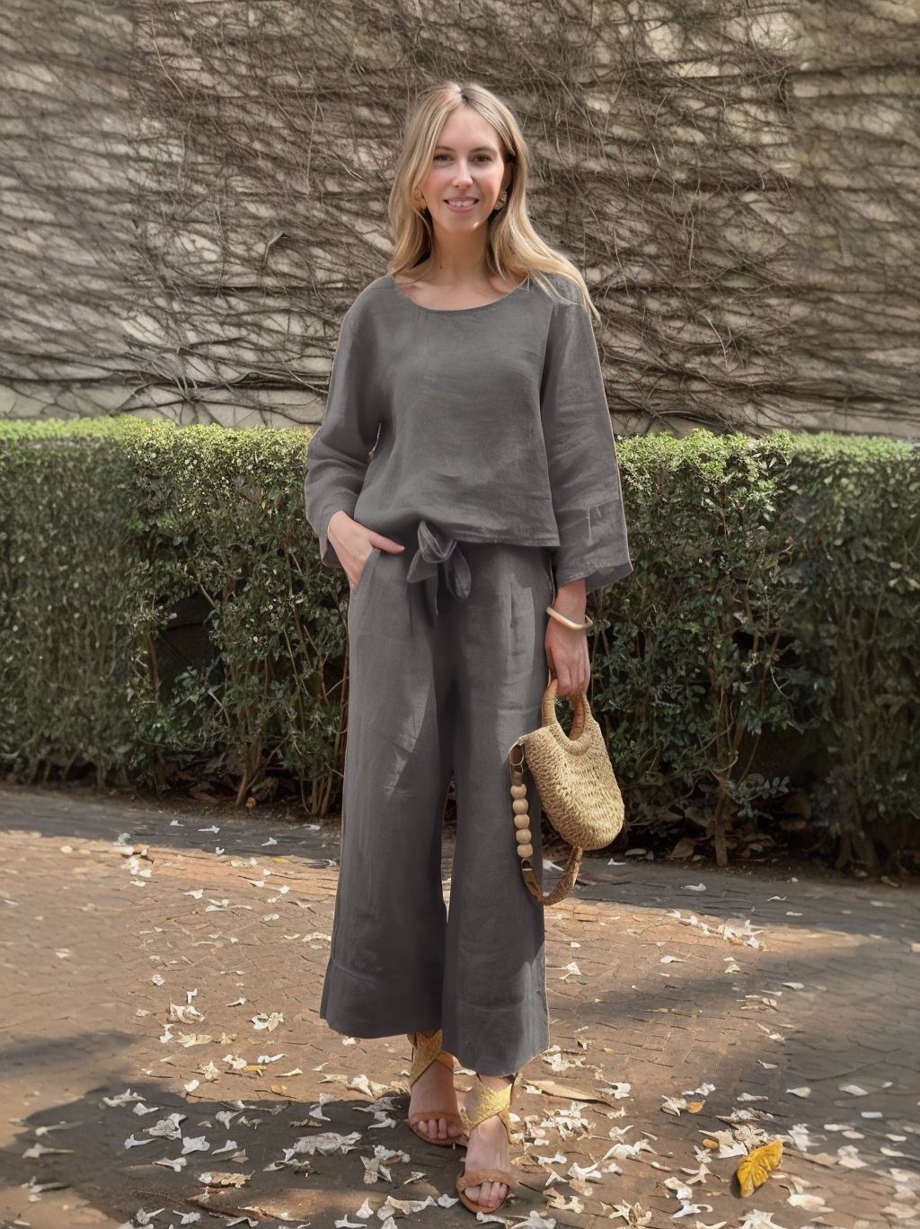 2024 Fall Long-sleeved linen 2 piece suit