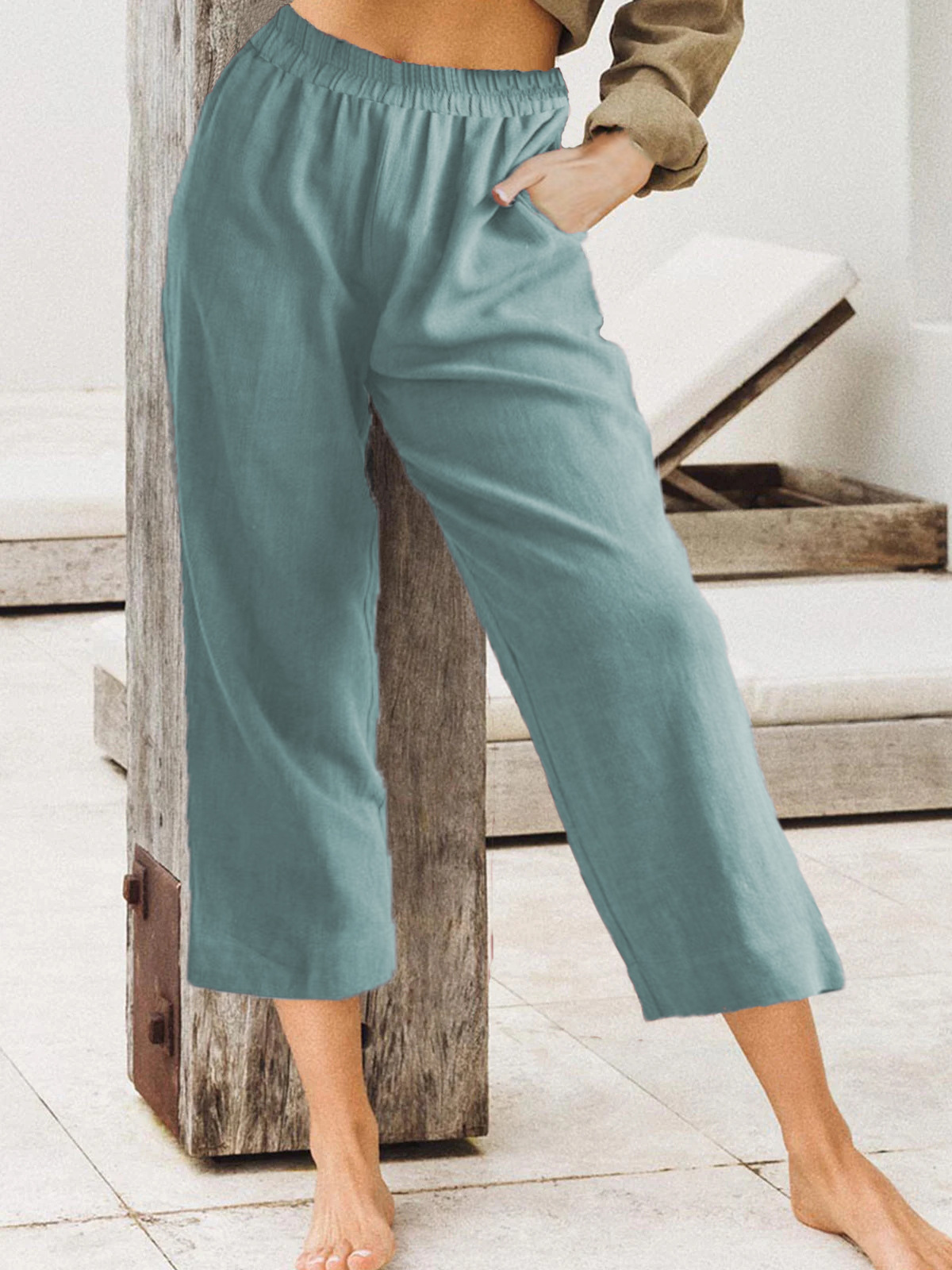 Women's casual cotton and linen three-quarter length pants