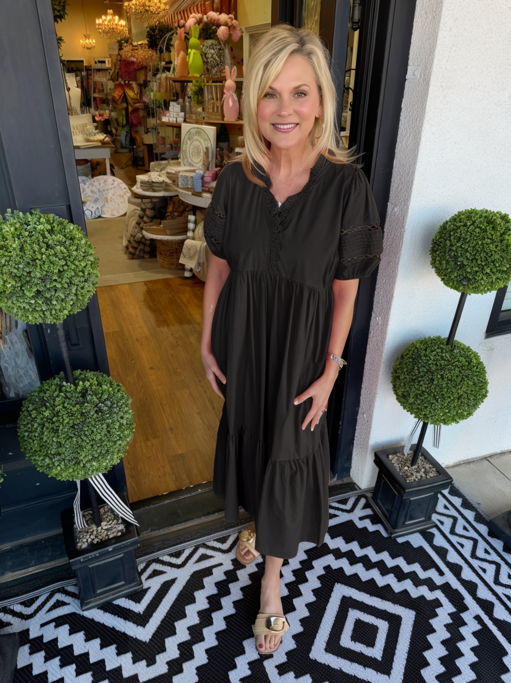 Solid Color Hollow Detail Midi Dress