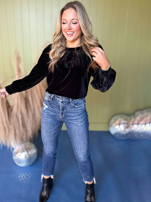 Burgundy Velvet Long Peasant Sleeve Top