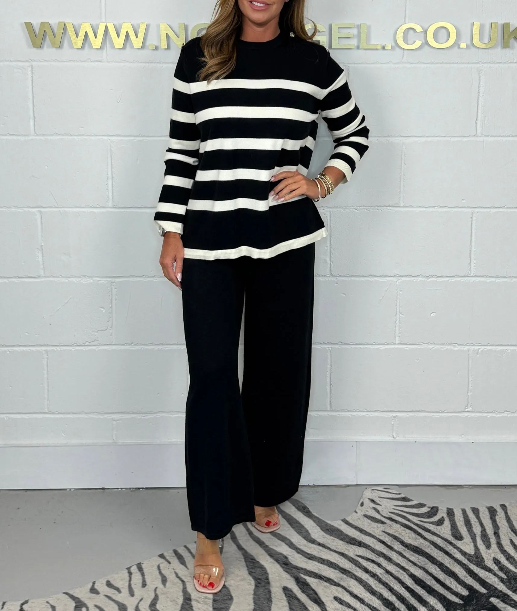Fine Knit Striped Jumper & Wide Leg Trouser Co Ord (4 Colours)