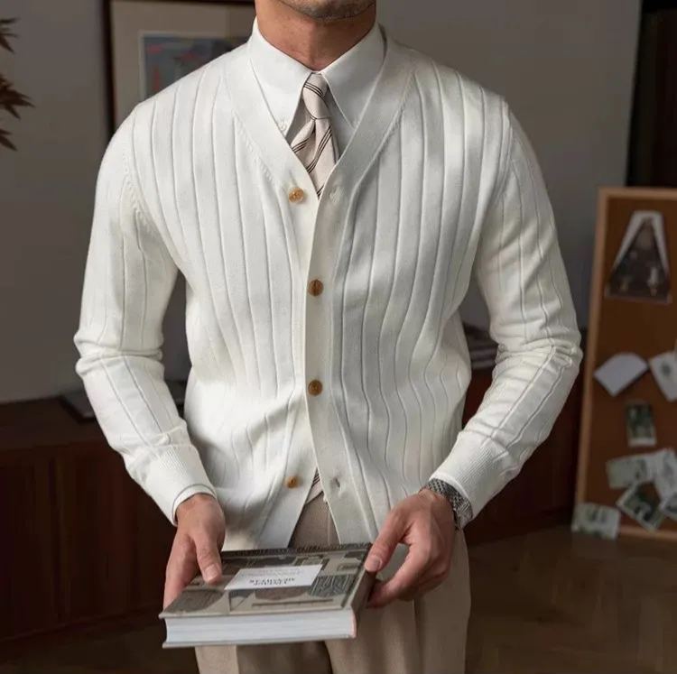 Men's Business Knit Cardigan Casual V-neck Button Sweater