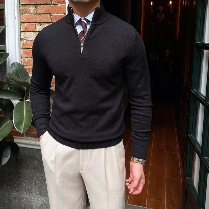 Men's Casual Gentleman Cashmere Zip Sweater