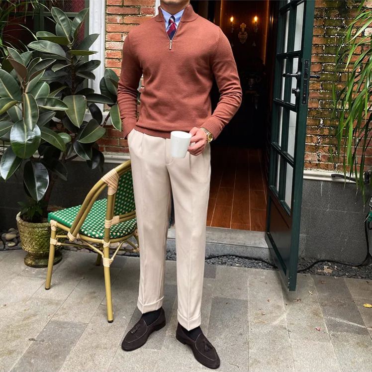 Men's Casual Gentleman Cashmere Zip Sweater