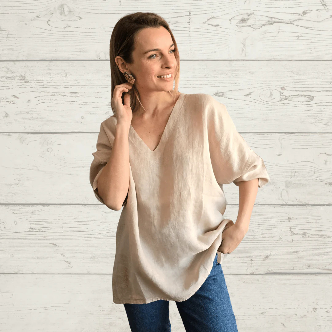 Women's Casual Cotton Linen Three-quarter sleeves Tops