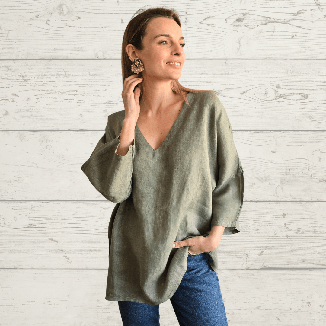 Women's Casual Cotton Linen Three-quarter sleeves Tops