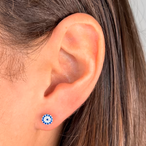 Juyoyo Silver Evil Eye Earrings Blue Evil Eye Stud Earrings