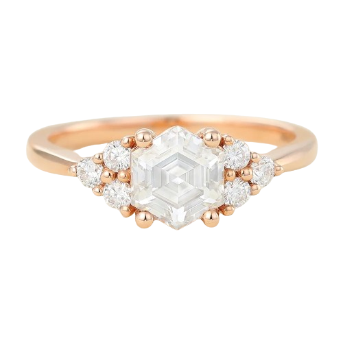 Juyoyo 1ct Hexagon Cut Moissanite Rose Gold Engagement Ring
