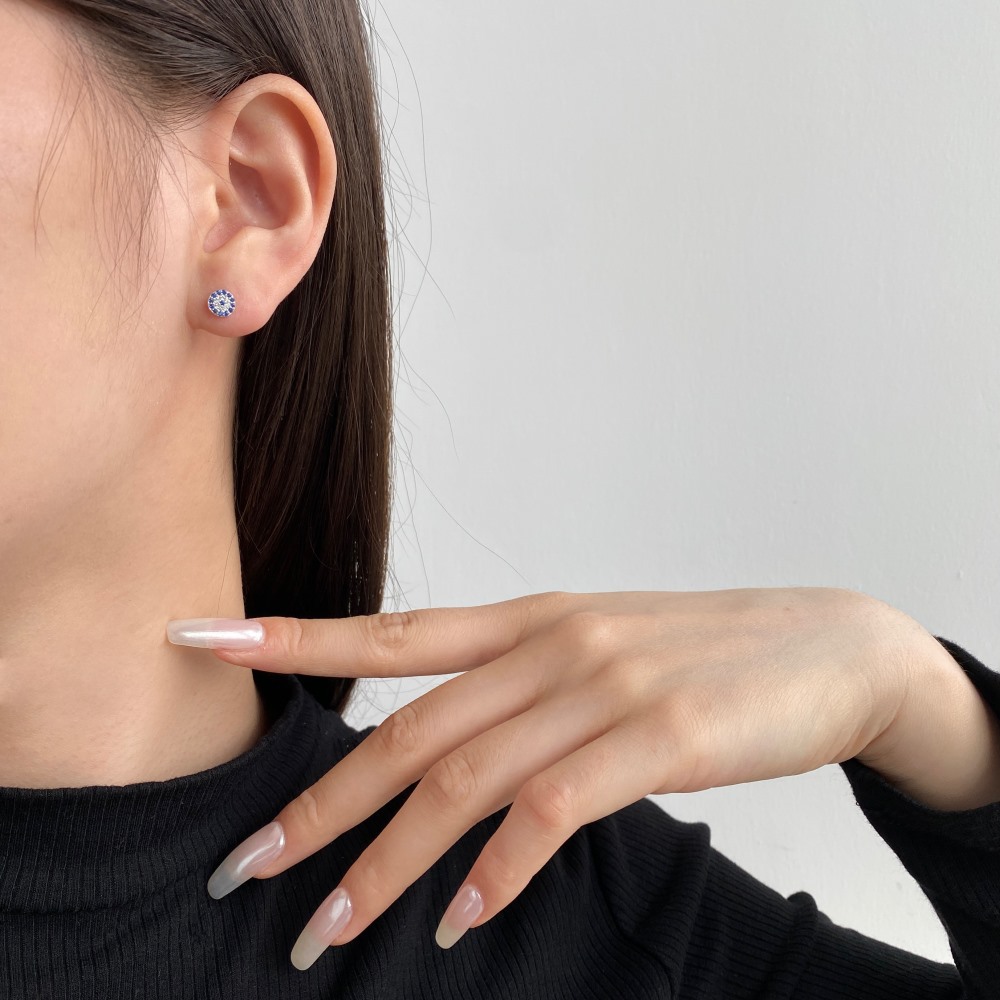 Juyoyo Silver Evil Eye Earrings Blue Evil Eye Stud Earrings