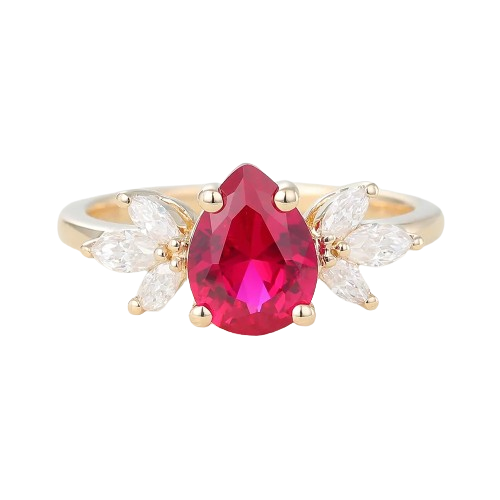 Juyoyo Pear Shaped Ruby Yellow Gold Engagement Ring