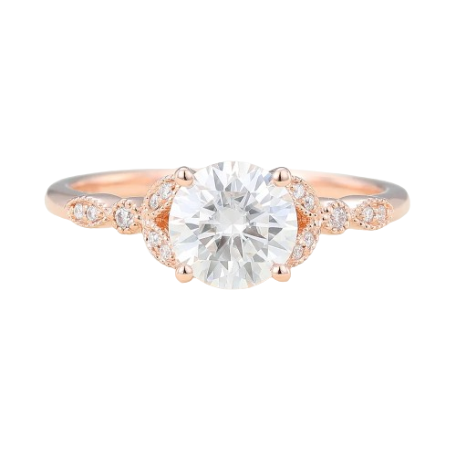 Juyoyo Rose Gold Round Cut Moissanite Vintage Engagement Ring