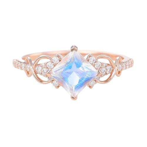 Juyoyo Princess Cut Moonstone Rose Gold Engagement Ring