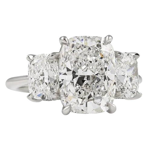 Juyoyo 4 carat Cushion Cut Moissanite Three-Stone Engagement Ring