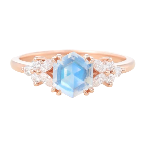 Juyoyo Hexagon Cut Unique Moonstone Rose Gold Dainty Engagement Ring