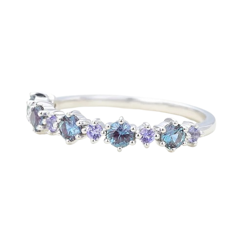 Juyoyo Alexandrite & Tanzanite Ring White Gold Anniversary Wedding Band