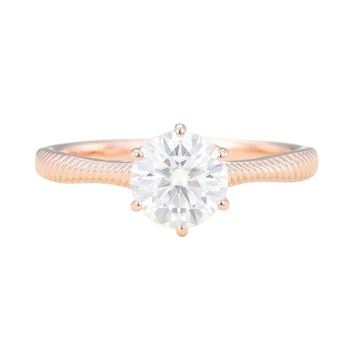 Juyoyo Round Cut Rose Gold Moissanite Solitaire Unique Engagement Ring
