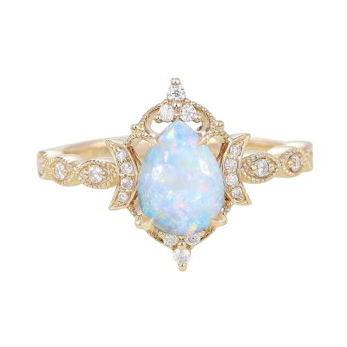 Juyoyo Pear Shaped Rose Gold Halo Opal Engagement Ring