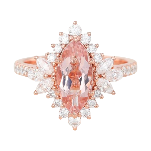 Juyoyo Marquise Cut Morganite Rose Gold Halo Engagement Ring