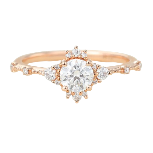 Juyoyo Round Cut Moissanite Rose Gold Designer Engagement Ring