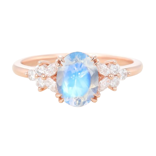 Juyoyo 18k Rose Gold Dainty Oval Cut Moonstone Engagement Ring