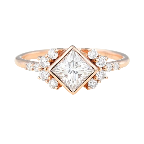 Juyoyo Princess cut Rose Gold Moissanite Engagement Ring