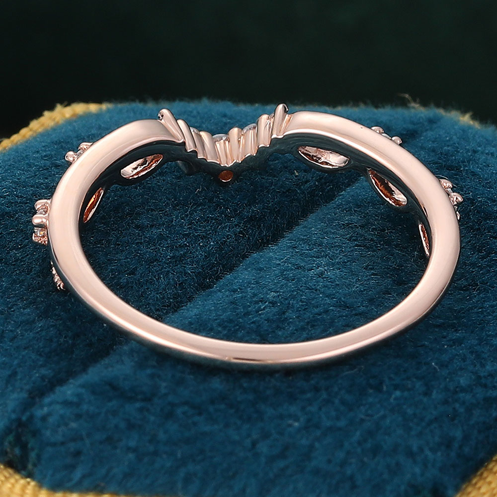 Juyoyo Round Cut Moissanite Curved Wedding Band Stacking Ring for Women in 14K Rose Gold