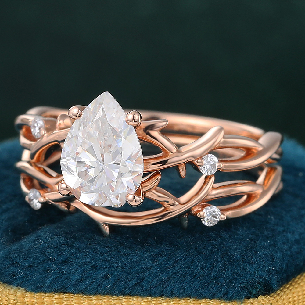 Juyoyo Moissanite Bridal Ring Set Leaf Vine Twig Branch Nature Inspired Engagement Ring Set - 2pcs