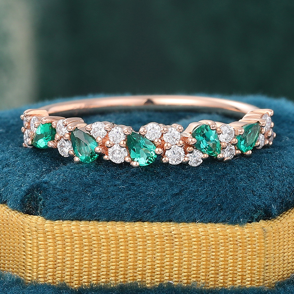 Juyoyo Pear Shape Emerald Wedding Band Vintage Stacking Ring
