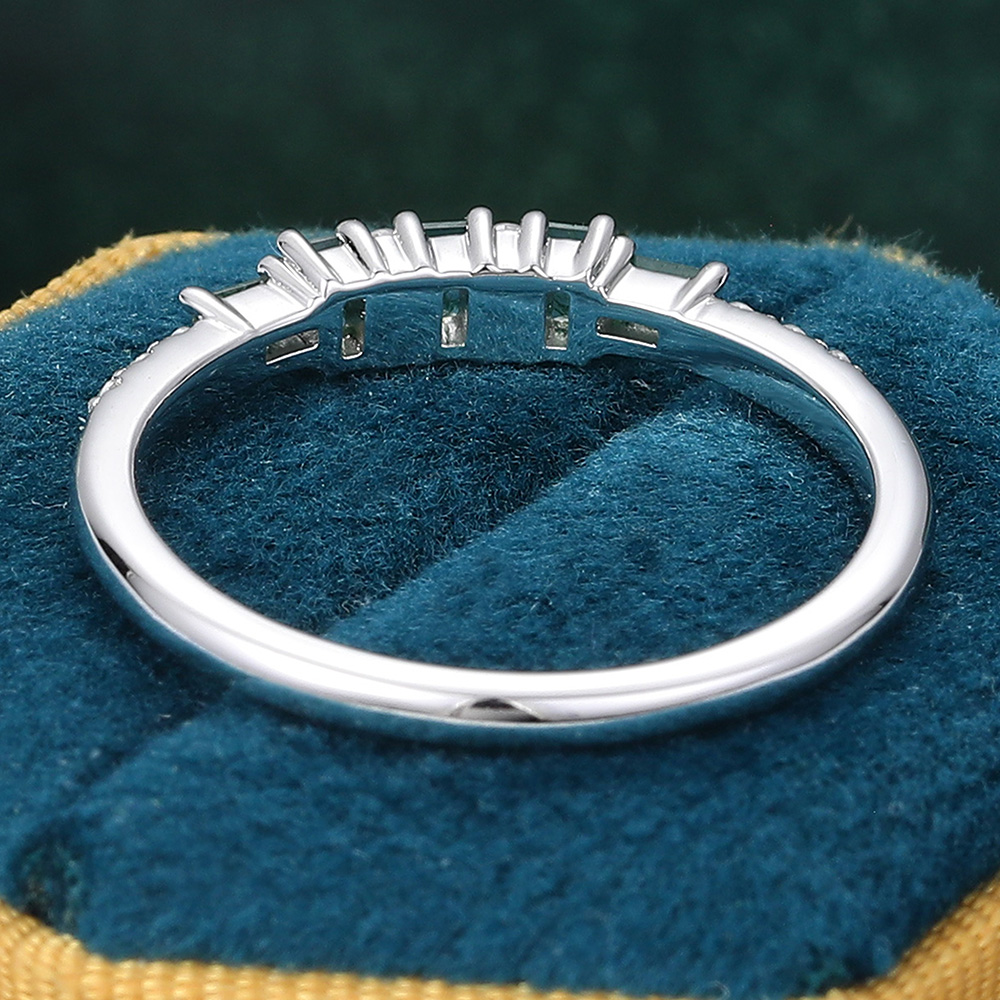 Minimalist Moss Agate and Diamond Wedding Ring Stacking Ring In 925 Sterling Silver