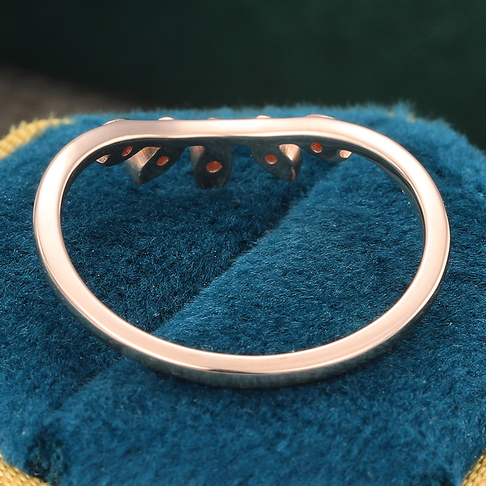 Juyoyo Nature Inspired Rose Gold Curved Moissanite Wedding Band Leaf Ring Stacking Matching Ring