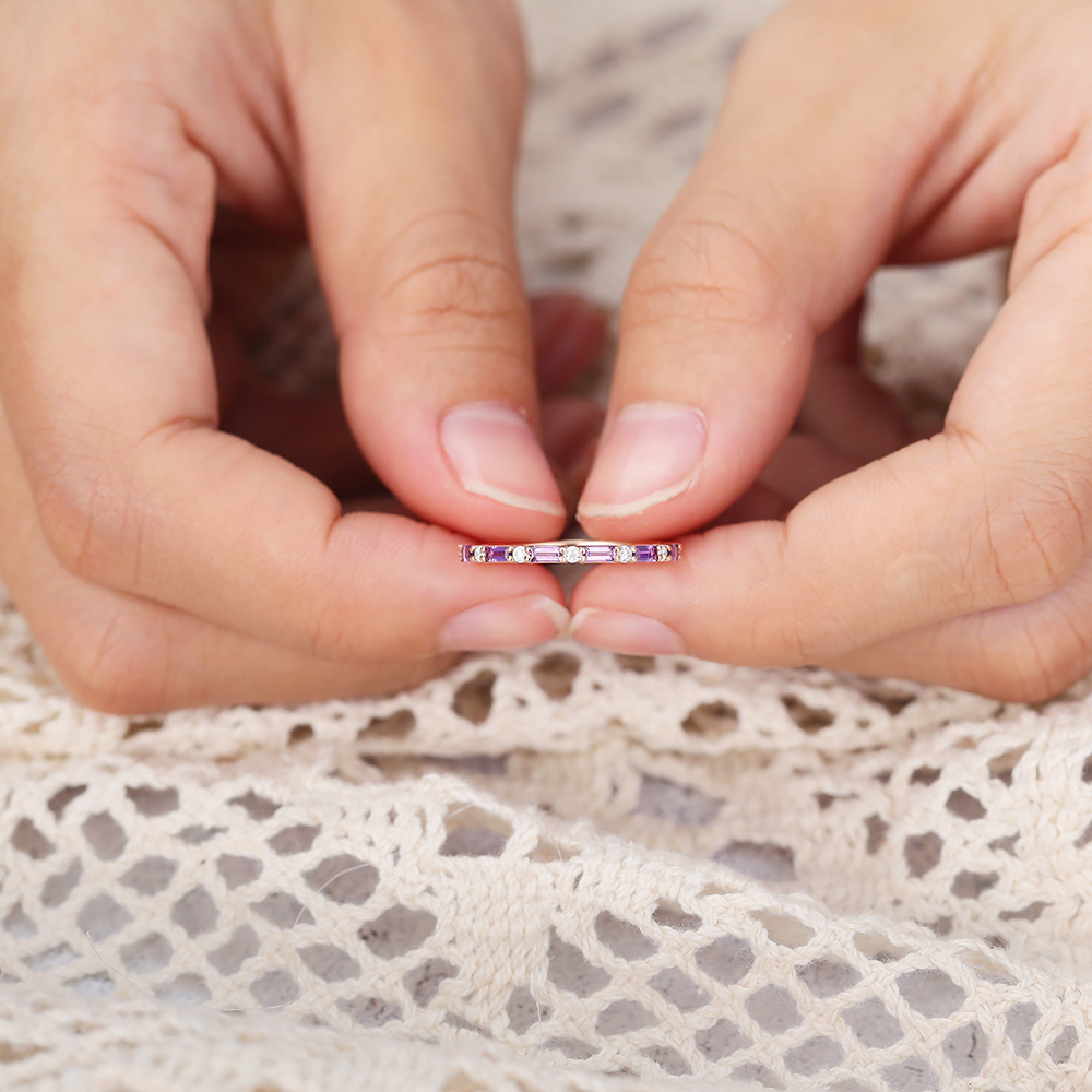 Baguette Cut Amethyst Wedding Band