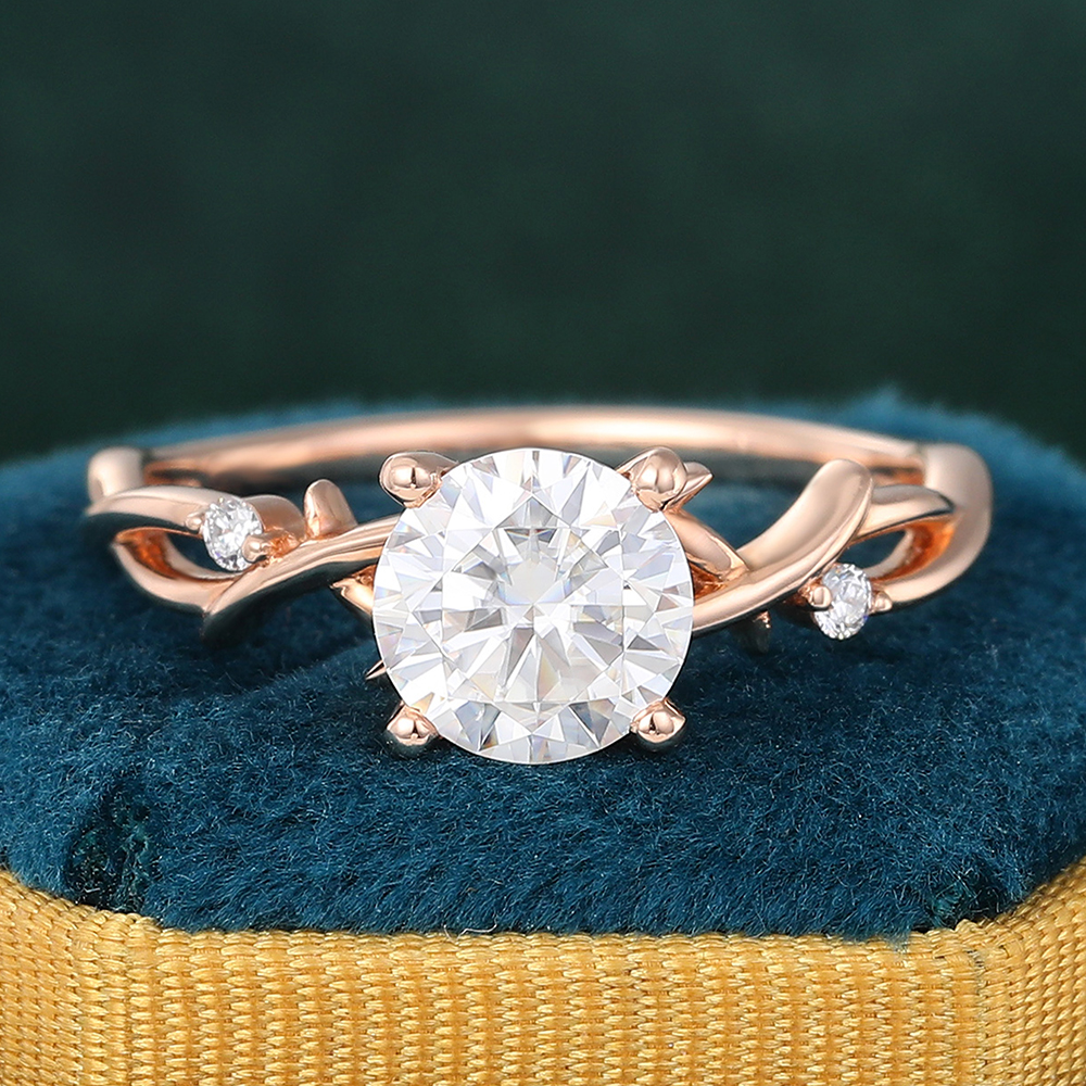 Juyoyo Round Cut Three Stone Moissanite Engagement Ring Twig Nature Inspired Bridal Ring